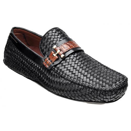 Belvedere "Velio" Black / Honey Genuine Alligator / Soft Woven Italian Calf Loafer Shoes A08